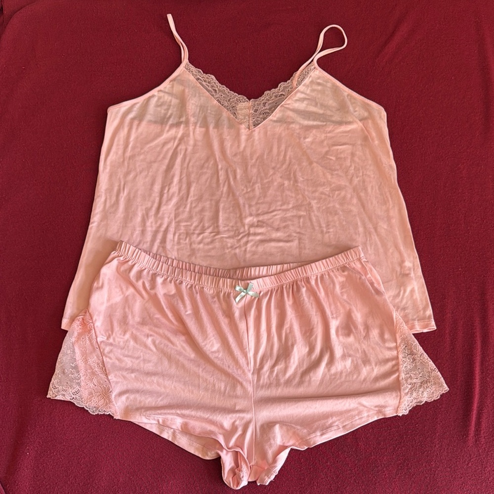 Women's Pink Lace Trim Sleepwear Set